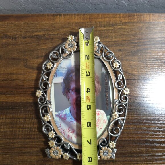 Vntg Sunflower Designs Oval Metal & Enamel Frame 5-1/2" x 3-1/2" Floral Accents - Picture 7 of 10
